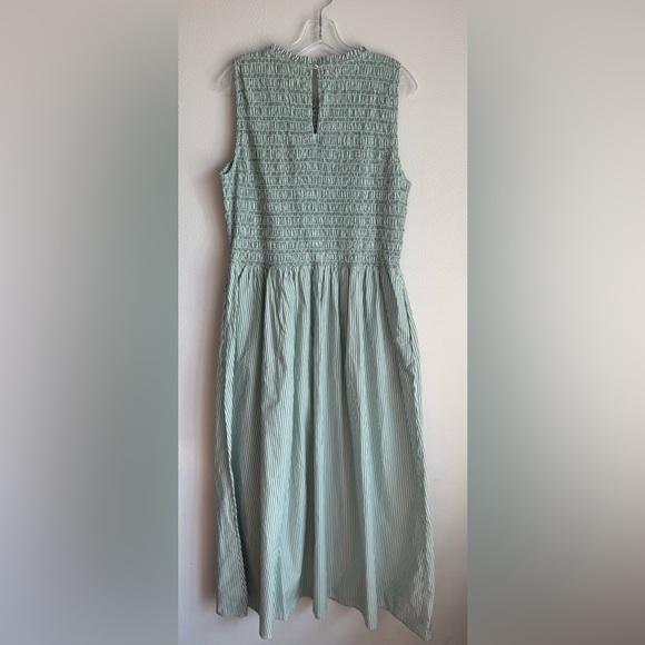 NWT LOFT Green and White Striped Sleeveless Smocked Midi Dress - Picture 5 of 12